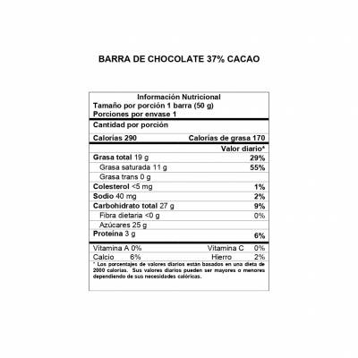 Información Nutricional Barra 37% cacao DAVIDA