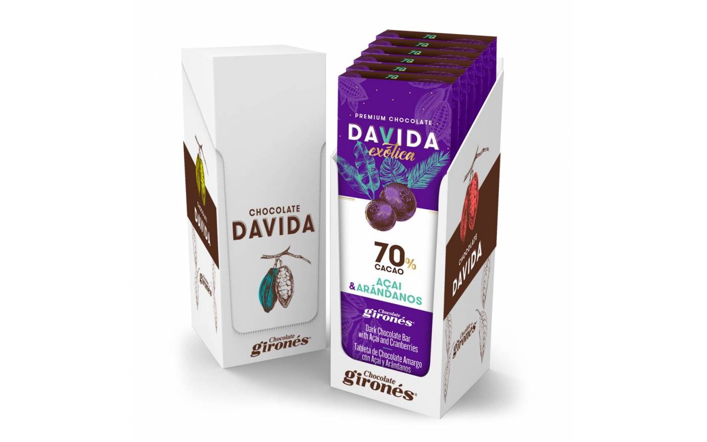 Display Barra Açai y Arándanos 70% cacao DAVIDA