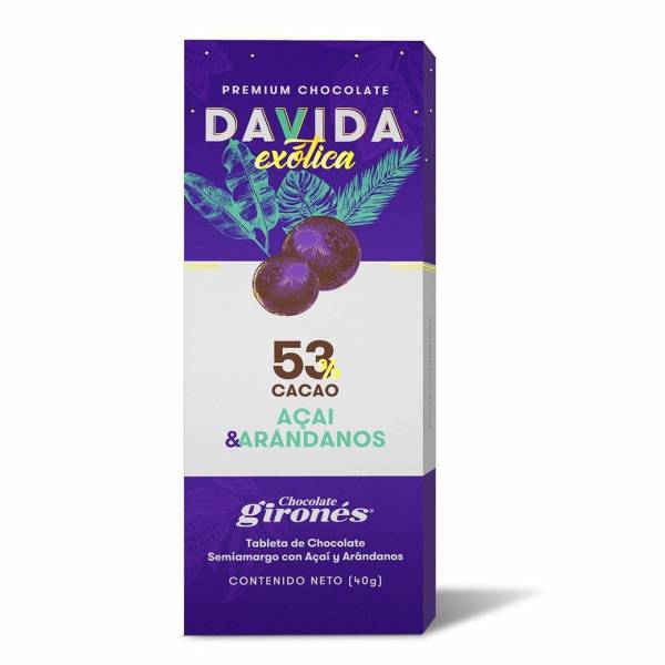 Barra Açai y Arándanos 53% cacao DAVIDA