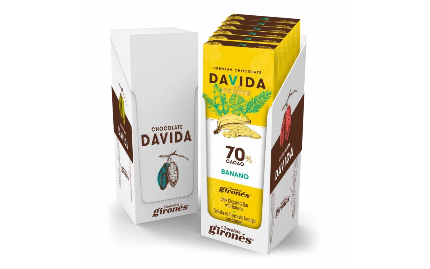 Display x 6 Barras Banano 70% cacao DAVIDA