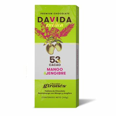 Barra Mango y Jengibre 53% cacao DAVIDA