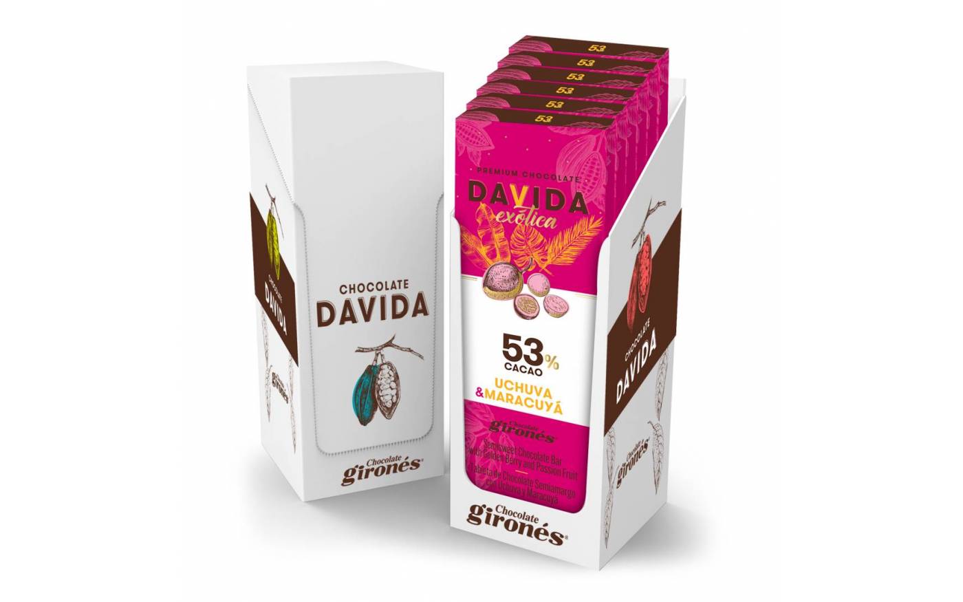 Display x 6 Barras Maracuyá y Uchuva 53% cacao DAVIDA