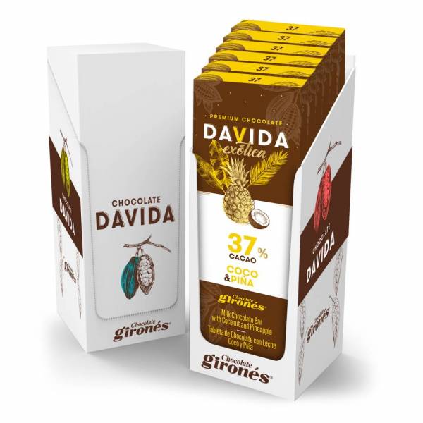 Display x 6 Barras Coco y Piña 37% cacao DAVIDA