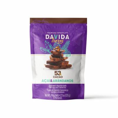 Trozos Açai y Arándanos 53% cacao DAVIDA