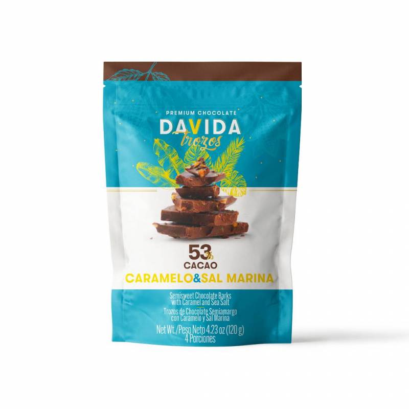 Trozos Caramelo y Sal marina 53% cacao DAVIDA