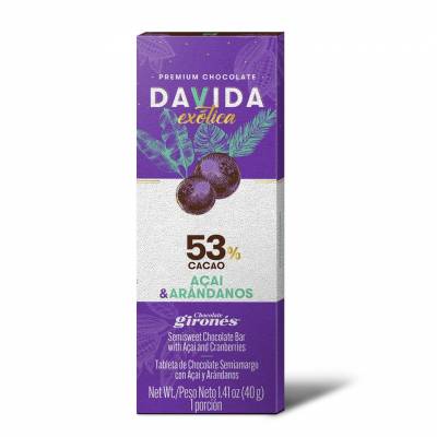 Barra Açai y Arándanos 53% cacao DAVIDA