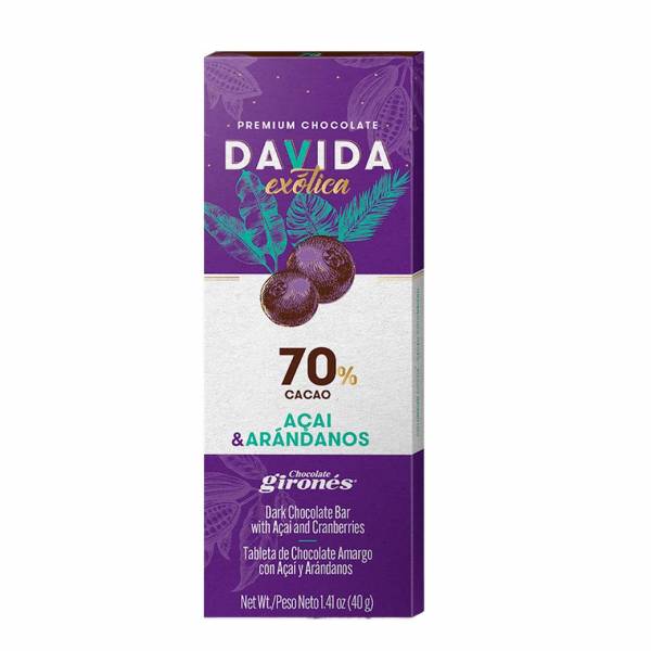 Barra Açai y Arándanos 70% cacao DAVIDA